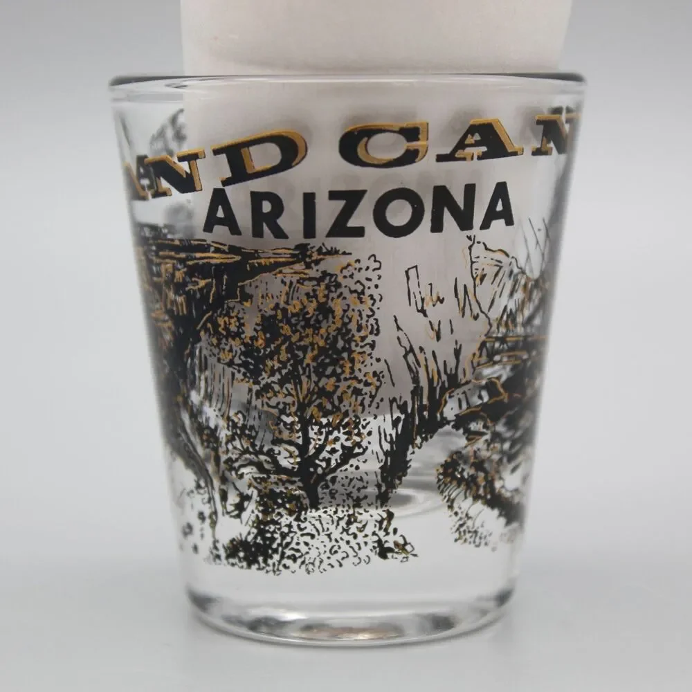 Vintage Grand Canyon Arizona Shot Glass Kaibab Bridge Black and Gold Barware